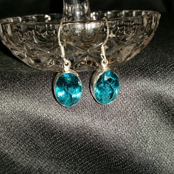 925 Silver French Hook Blue Topaz Earrings - Picture 3 of 8